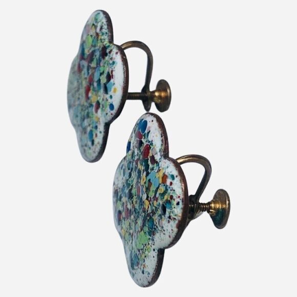 Rainbow Paint Splatter Button Earrings 7/8" Screw Back EDM Art Deco Punk - Picture 4 of 12